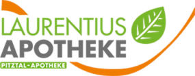 Logo für die Laurentius-Apotheke Imst, bestehend aus grünem und grauem Text mit einer grünen Blattgrafik und der Aufschrift „Pitztal-Apotheke“ in einem gelben Rechteck.